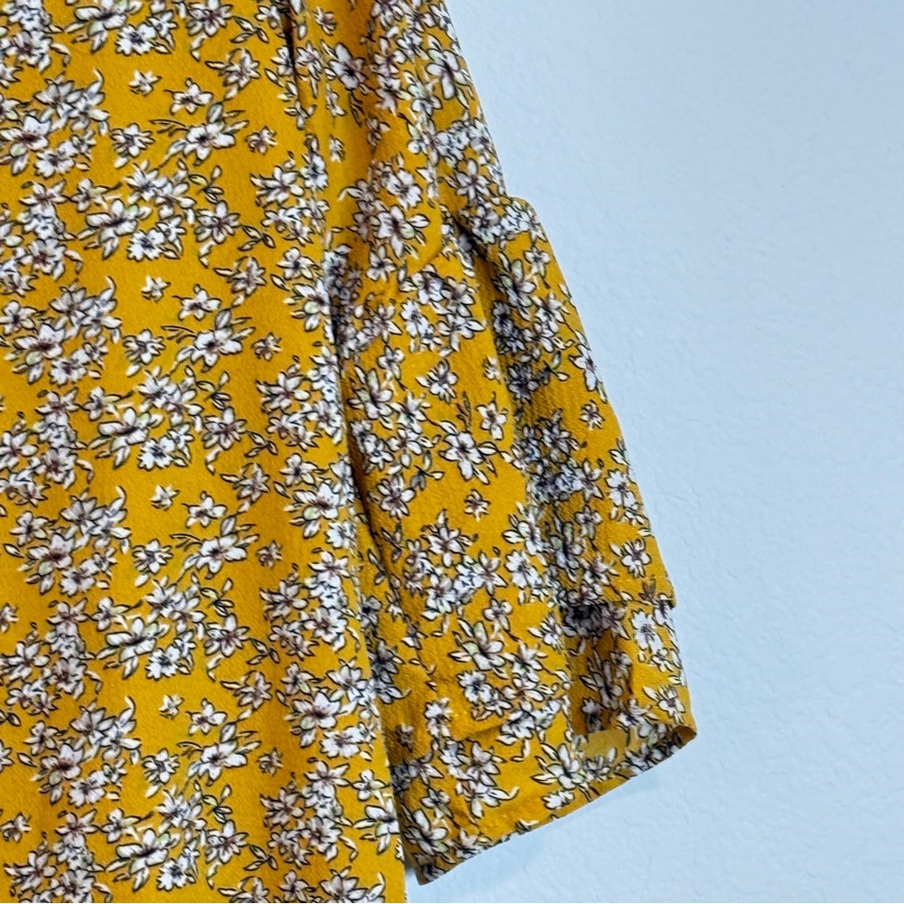 Belongsci Mustard Floral Mini Dress – Boho-Chic Sunshine Style (Size S) - Picture 3 of 16